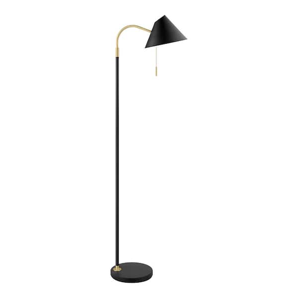 Hampton Bay Tramble 59 in. Black Arc Metal Shade Floor Lamp with Pull Chain Switch