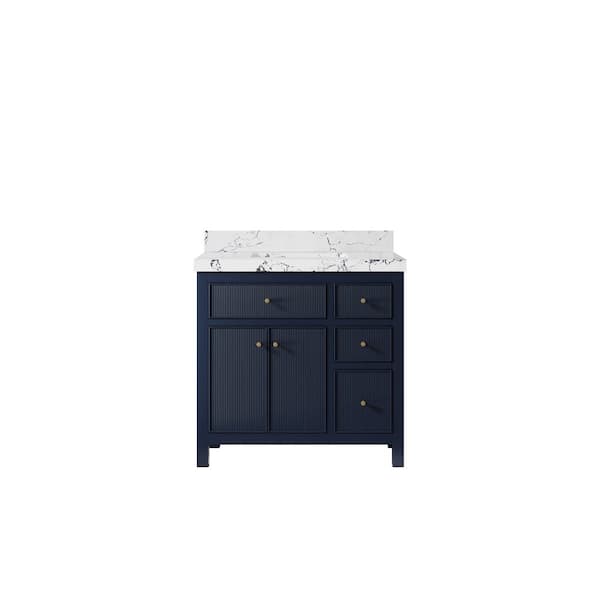Willow Collections Sonoma 36 in. W x 22 in. D x 36 in. H Single Sink Bath Vanity in Navy Blue with 2" Viola Night Qt. Top