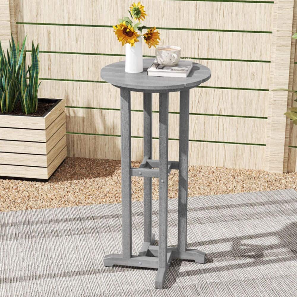 21.5 in. W HDPE Frame Bar Height Patio Bistro Table Outdoor Round Bar Table with Slatted Table Top, Gray price history on PriceWatchPro