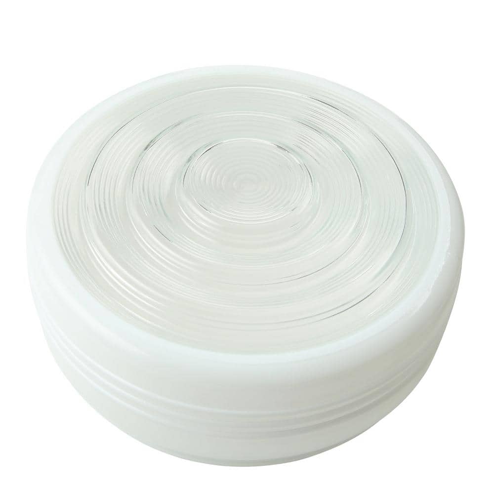 White and Clear Glass Drum Shade with Grooves