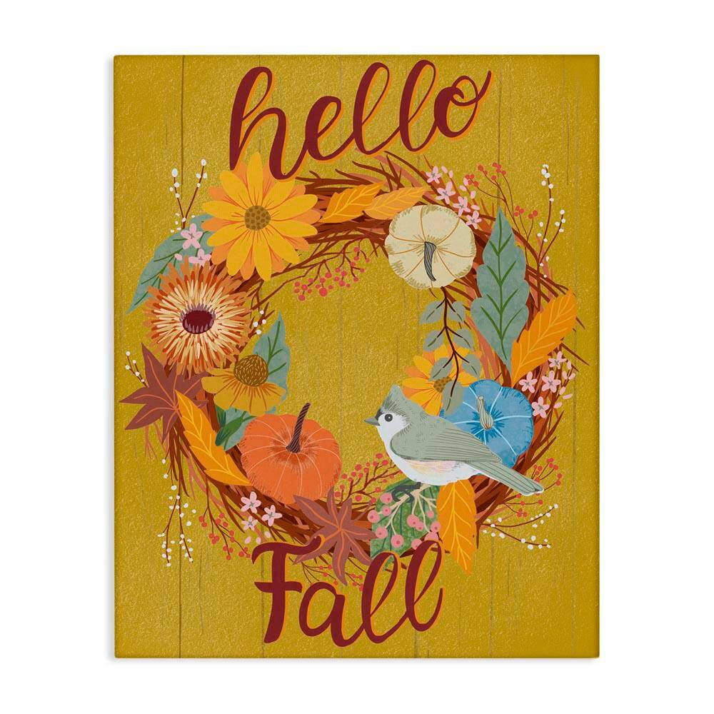 Hello Fall Birds Stupell Industries Hello Fall Bird Wreath by Jo Reid Unframed Animal ...