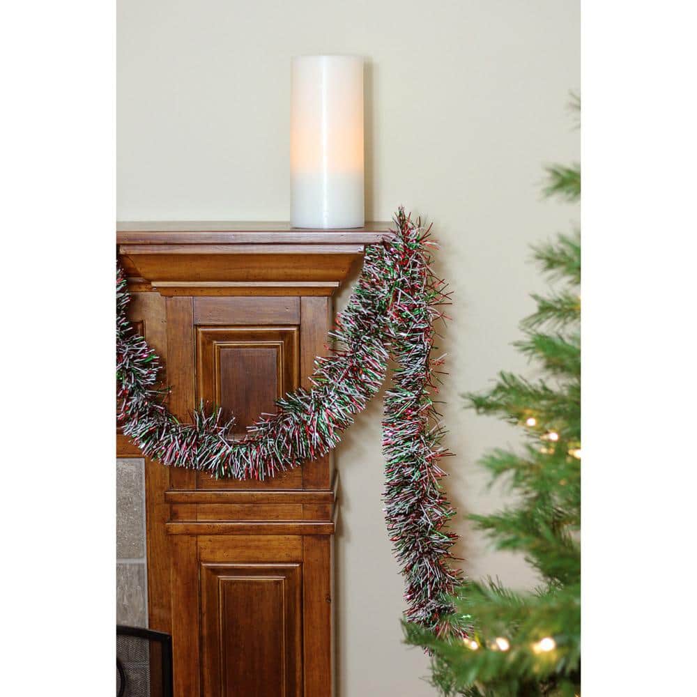 50' Shiny Red, Green, and Silver Tinsel Christmas Garland