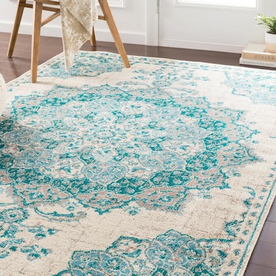 Artistic Weavers Aria Classic Floral Area Rug 5'3 x 7'3 Teal/Gray 