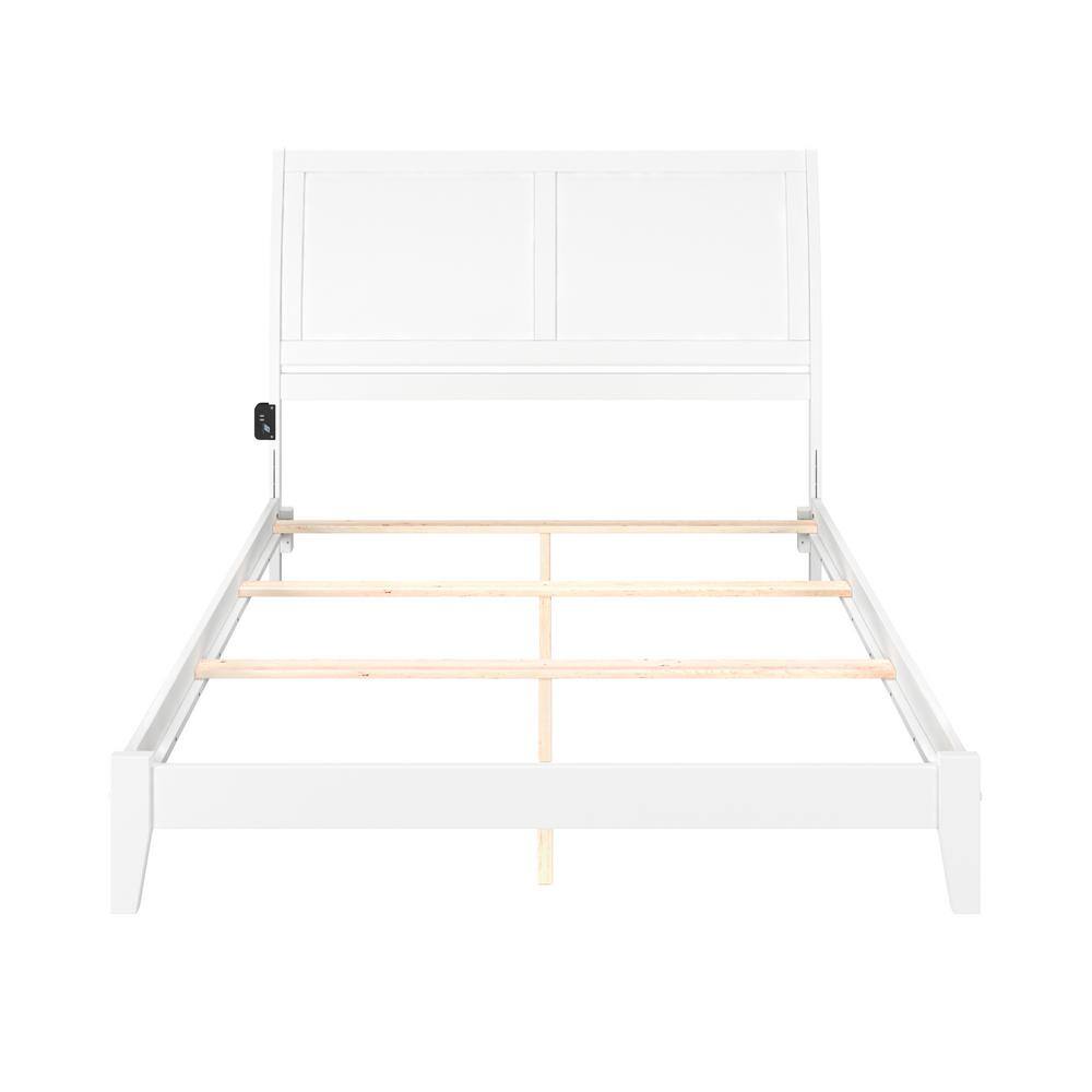 Portland White Wood Queen Sleigh Bed Frame with USB Charger