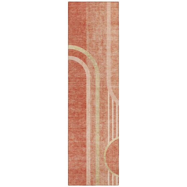 Salmon 2 ft. x 8 ft. Woven Abstract Polyester Runner Indoor / Outdoor Area Rug