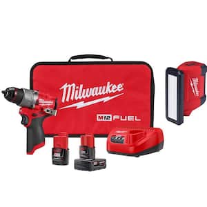 M12 FUEL 12V Lithium-Ion Brushless Cordless 1/2 in. Hammer Drill Kit w/M12 ROVER Service Light