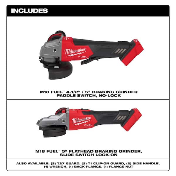 M18 FUEL 18V Lithium-Ion Brushless Cordless 5 in. Braking Grinder & 4-1/2 in. /5 in. Grinder w/Paddle Switch