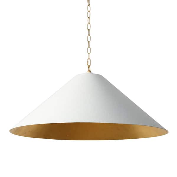 Mid-century Modern 24.2 in. W 1-Light Gold Pendant Lamp with White Cone Shade, Dining Room, Kitchen Island Pendant Light