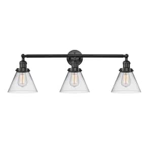Cone 32 in. 3-Light Matte Black Vanity Light with Clear Glass Shade