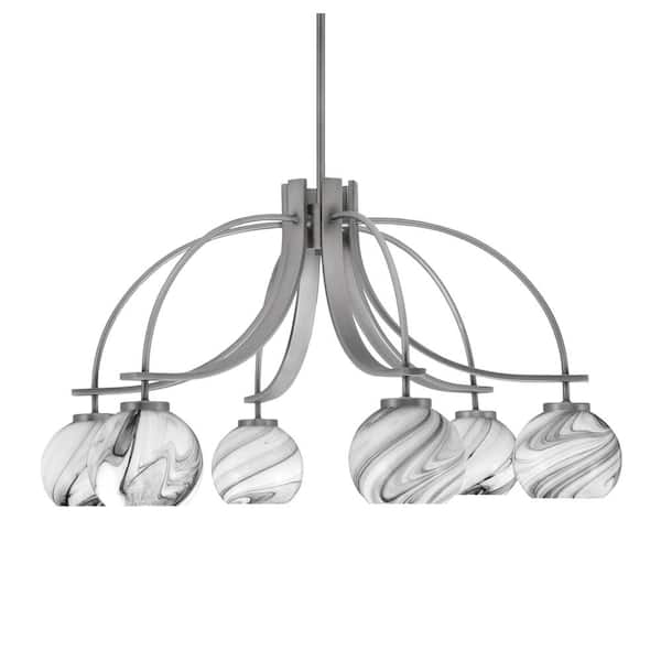 Unbranded Olympia 16.75 in. 6-Light Graphite Downlight Chandelier Onyx Swirl Glass Shade