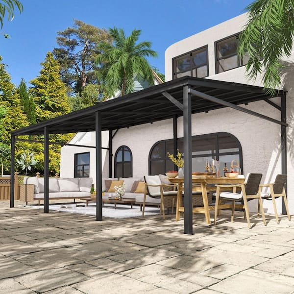12 ft. x 20 ft. Metal Patio Covers with Sloped Roof Wall- Mounted Gazebo Pergola