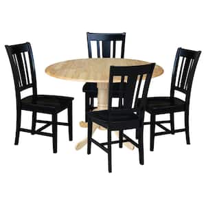 5-Piece 42 in. Natural and Black Dual Drop Leaf Table Set with 4-Side chairs