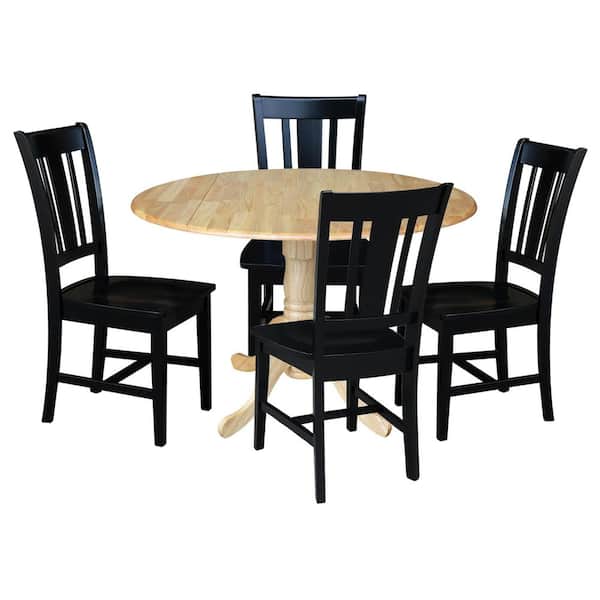 International Concepts 5-Piece 42 in. Natural and Black Dual Drop Leaf Table Set with 4-Side chairs