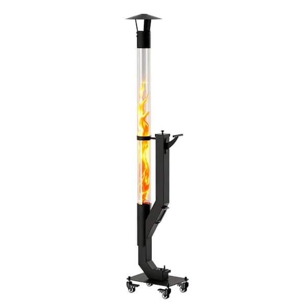 64" H Carbon Steel 12,300 BTU Wood Pellet Smokeless Portable Patio Heater with Wheels and Rain Cap for Camping