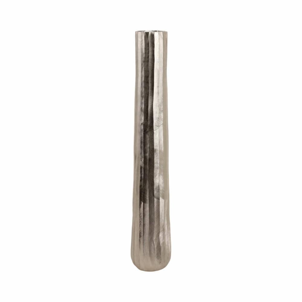 Tall Silver Etched Metal Decorative Floor Vase