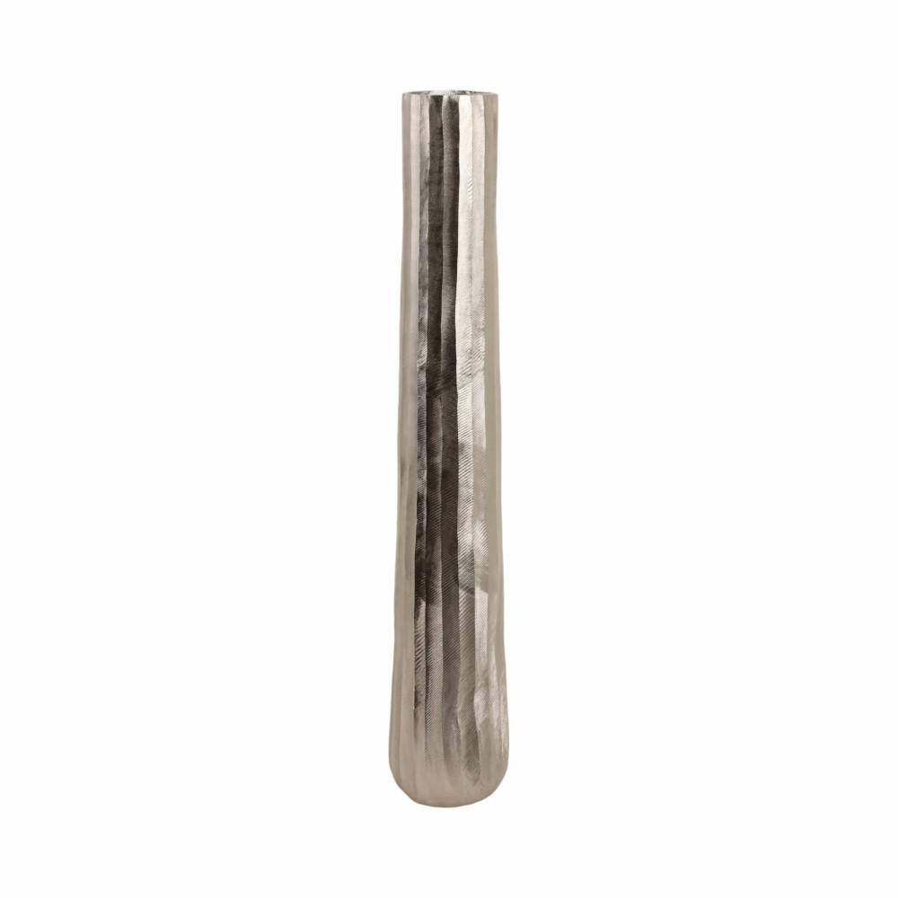 Tall Silver Etched Metal Decorative Floor Vase
