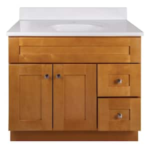 Brookings 37 in. W Single Sink Bathroom Vanity in Birch with White Cultured Marble Top Assembled