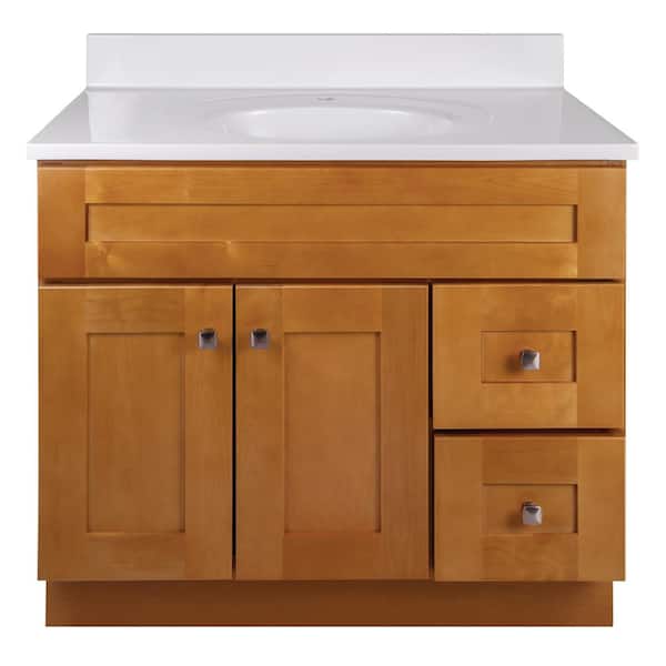 Brookings 37 in. W Single 1-Hole Sink Bathroom Vanity in Birch with White Cultured Marble Top Assembled