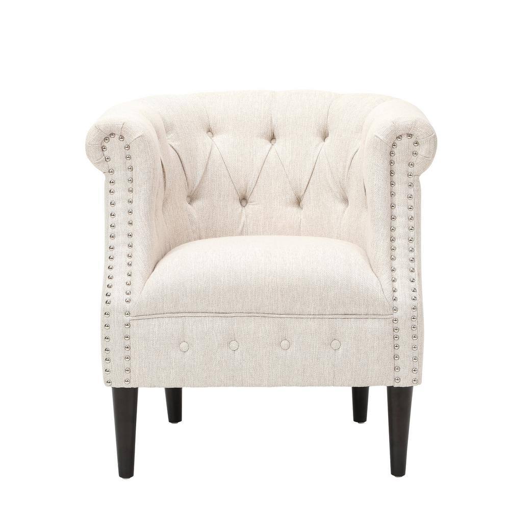 Beige Tufted Fabric Club Chair with Ottoman