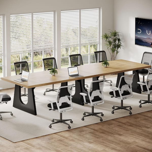 BYBLIGHT Capen 70.8 in. Rectangular Oak and Black Wood Conference