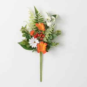 17.25" Artificial Tangerine & Cream Mixed Flower Pick