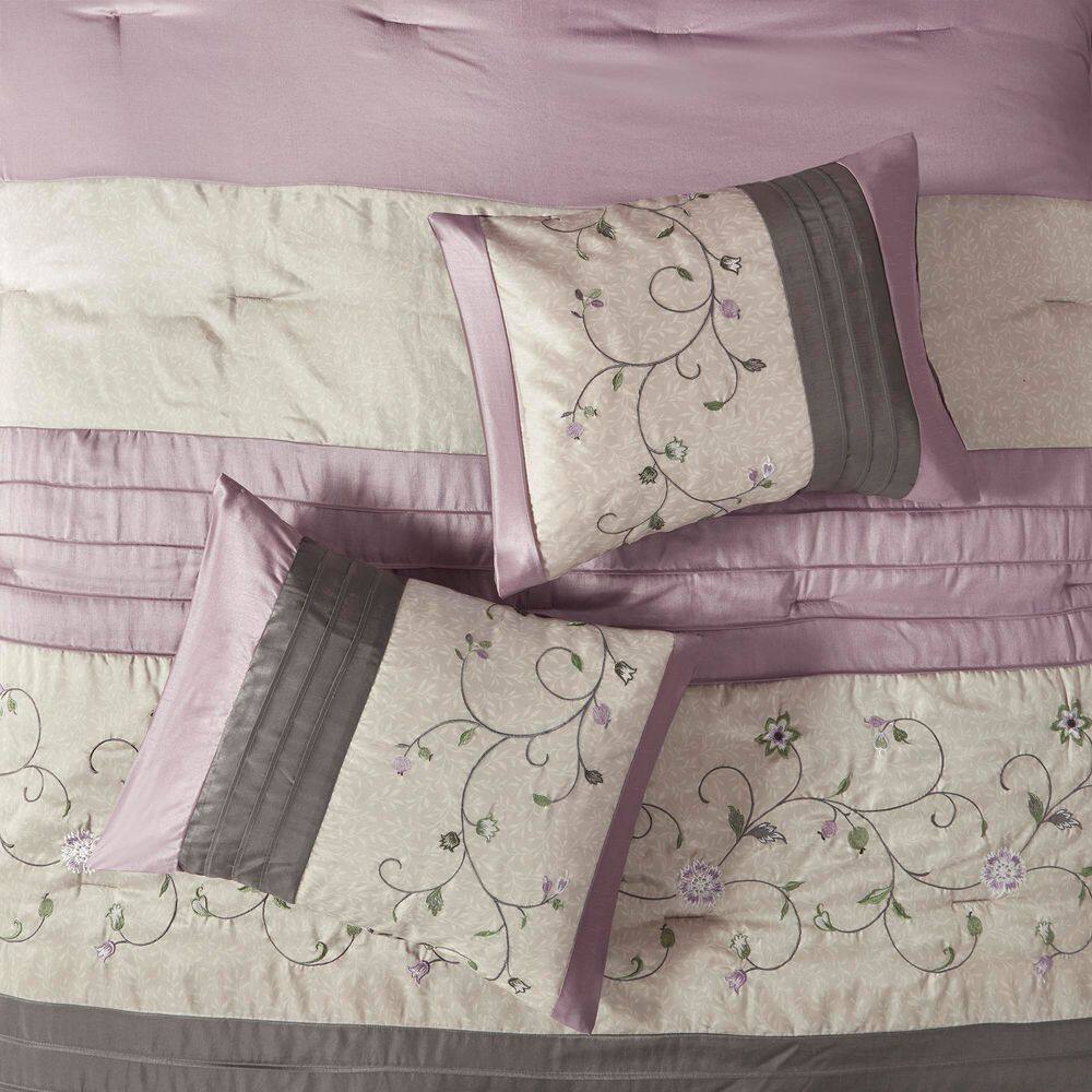 Purple Reversible Queen 7-Piece Embroidered Bedspread Set