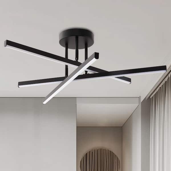 22.8 in. 3-Light Matte Black LED Semi-Flush Mount for Living Room 1-Pack