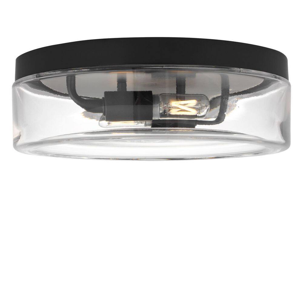Rhett 12 in. Modern Round 2-Light Matte Midnight Black Semi-Flush Mount Light for Foyer with Clear Glass price history on PriceWatchPro