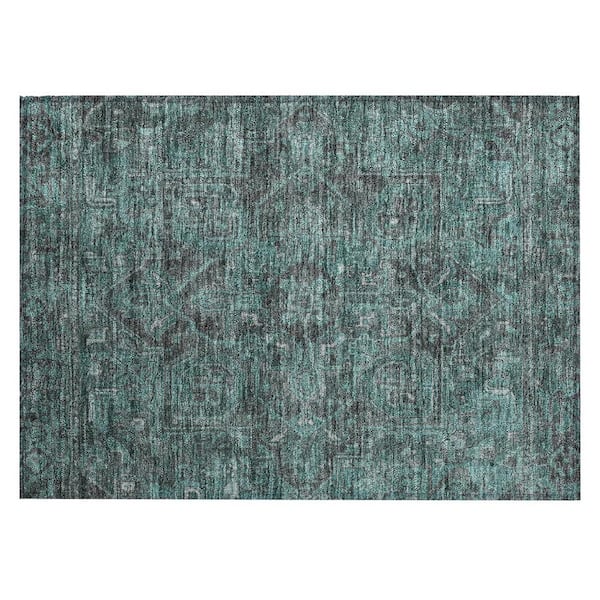 Turquoise 2 ft. x 3 ft. Woven Oriental Rectangle Indoor/Outdoor Area Rug