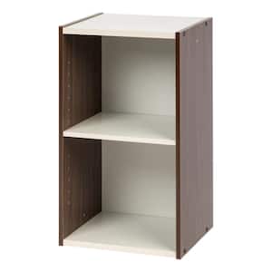 23.62 in. Walnut Brown/White Faux Wood 2-shelf Standard Bookcase with Adjustable Shelves