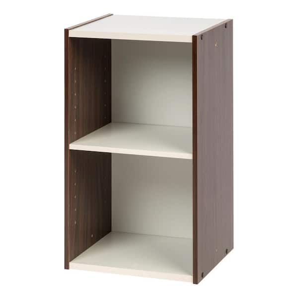 IRIS 23.62 in. Walnut Brown/White Faux Wood 2-shelf Standard Bookcase with Adjustable Shelves