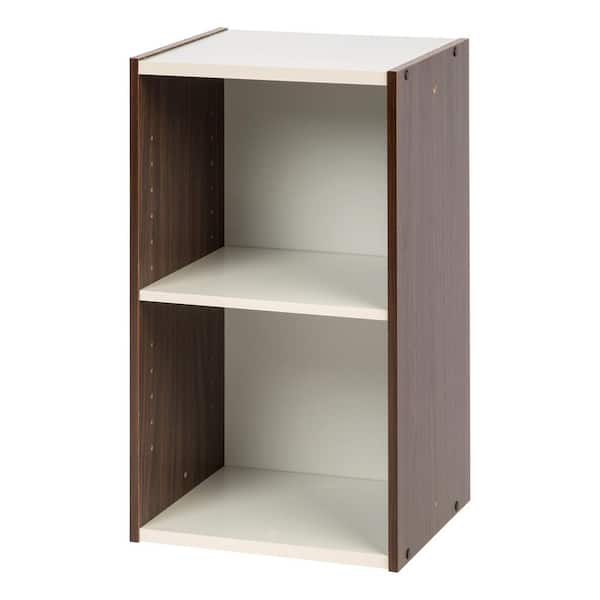 23.62 in. Walnut Brown/White Faux Wood 2-shelf Standard Bookcase with Adjustable Shelves