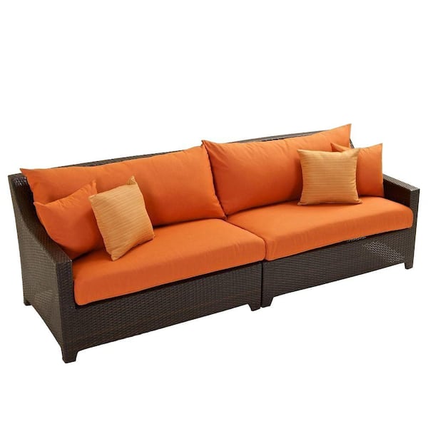 RST BRANDS Deco Wicker Outdoor Patio Sofa with Sunbrella Tikka Orange Cushions
