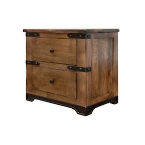 30.25 in. Brown and Black 2-Drawer Wooden Nightstand