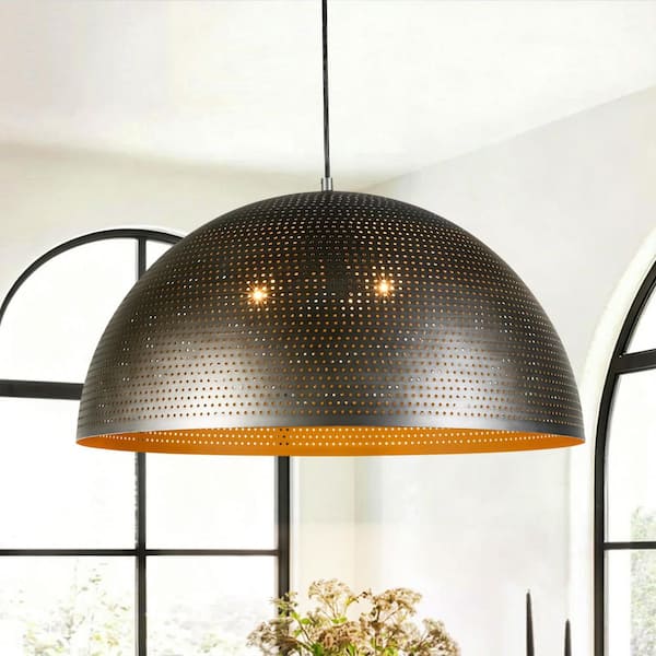 Scarlett 23.6 in. 3-Light Industrial Matte Black Large Dome Pendant Light for Kitchen Island and Dining Room