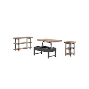 24 in. L Rustic Pine 18 in. H Rectangular Wood Lift Top Coffee Table, TV Console Table, 2-End Tables w/ Shelves 4-Pc