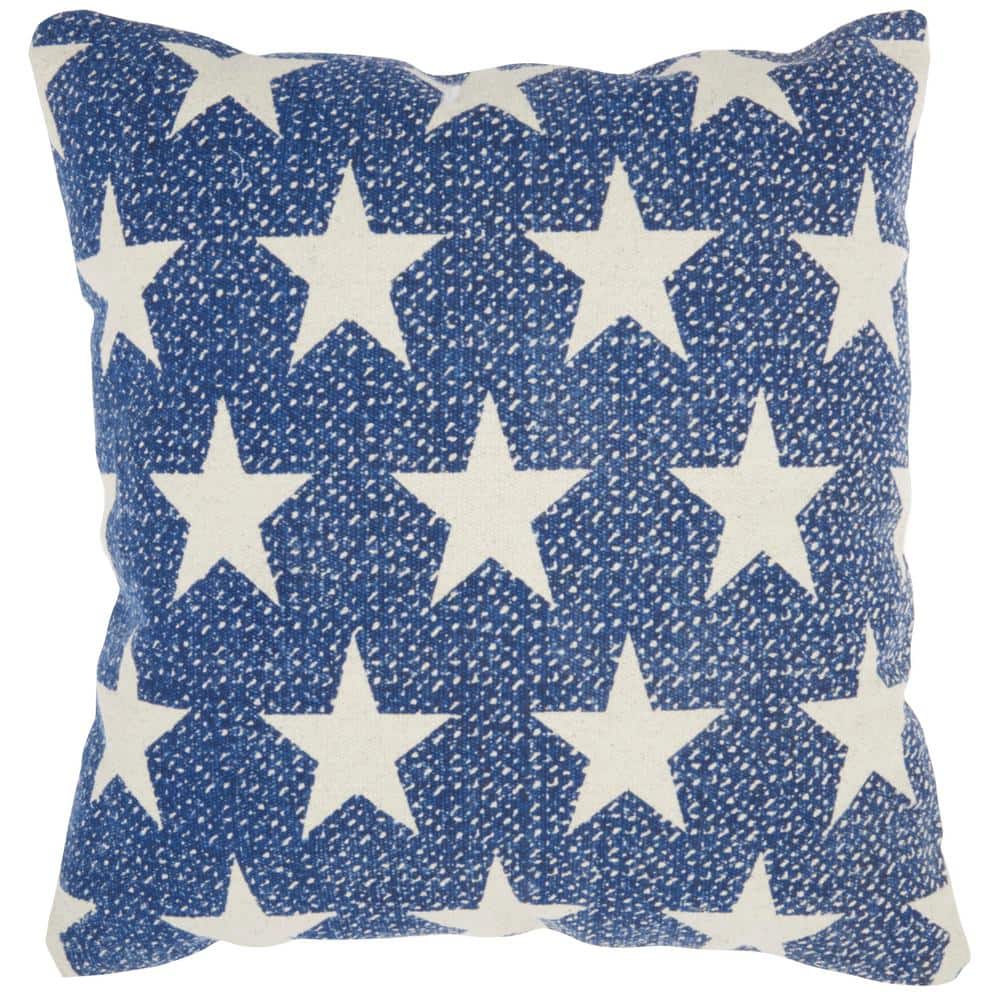 Navy and White Patriotic Stars Cotton Square Pillow 20" x 20"