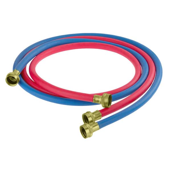 The Plumber's Choice 3/4 in. x 3/4 in. x 5 ft. Rubber Washing Machine Hose, EPDM Rubber Tube and Cover (Pack of 2, 1 Red and 1 Blue)