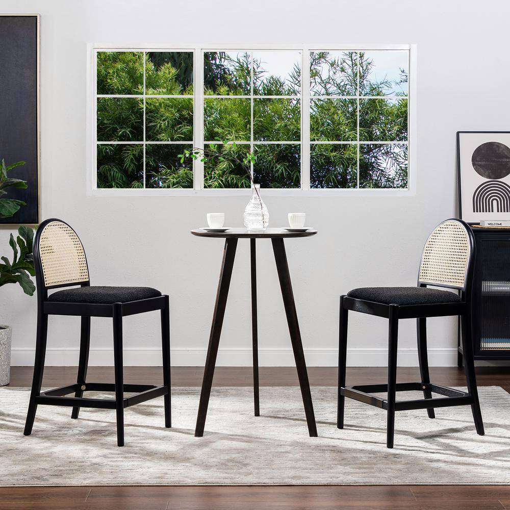 Ebony Black Boucle Oak Counter Stools with Cane Back, Set of 2