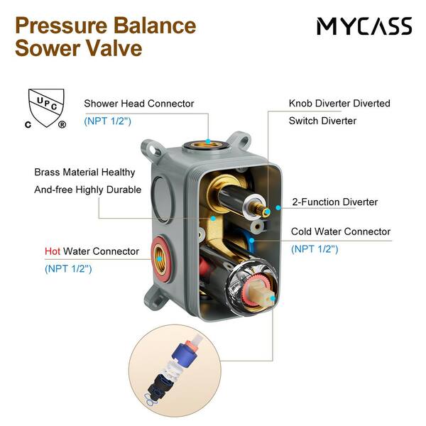 MYCASS 14 in. Single-Handle 3-Spray Rectangle Rain Shower