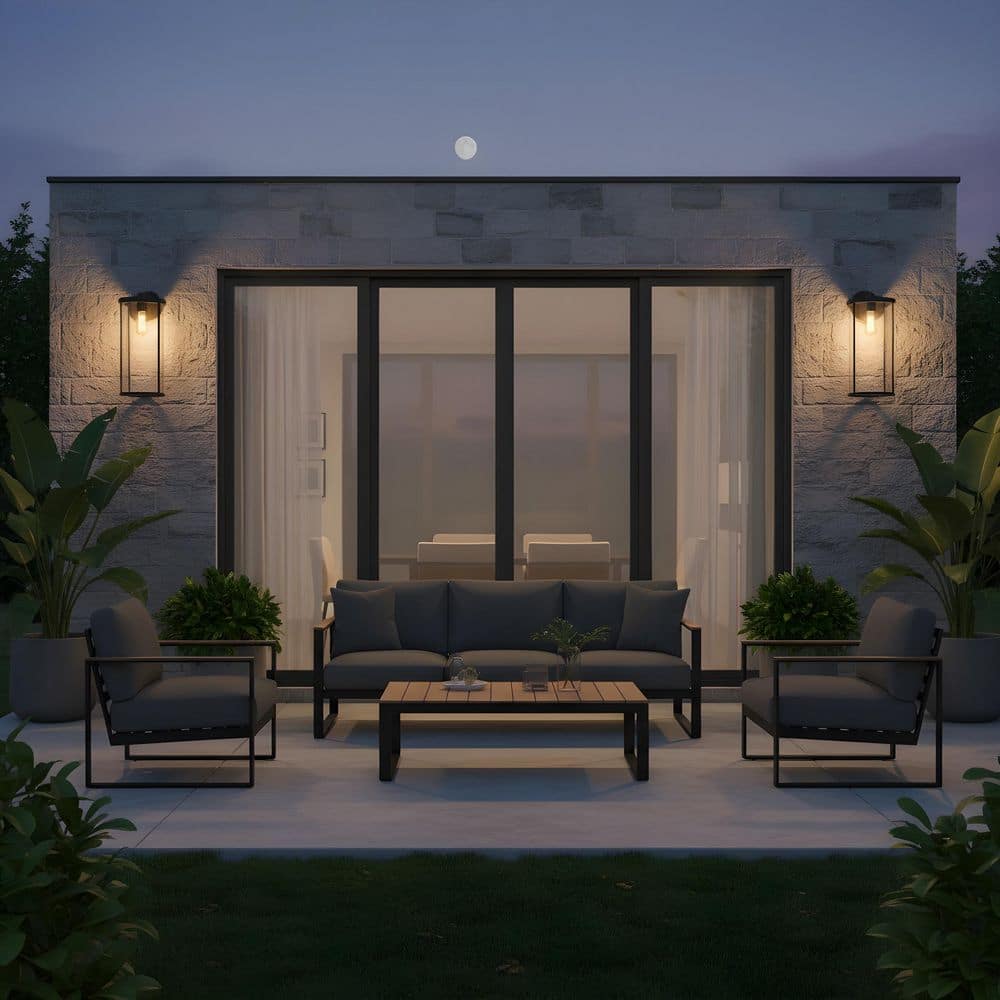 Luning Extra Large 18.5 in. Textured Black with Clear Glass Outdoor Hardwired Wall Lantern Sconce with No Bulb Included price history on PriceWatchPro
