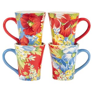 Blossom 16 oz. Mulit-Colored Earthenware Beverage Mugs (Set of 4)
