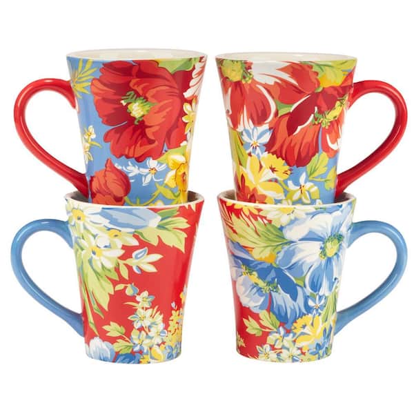 Certified International Blossom 16 oz. Mulit-Colored Earthenware Beverage Mugs (Set of 4)