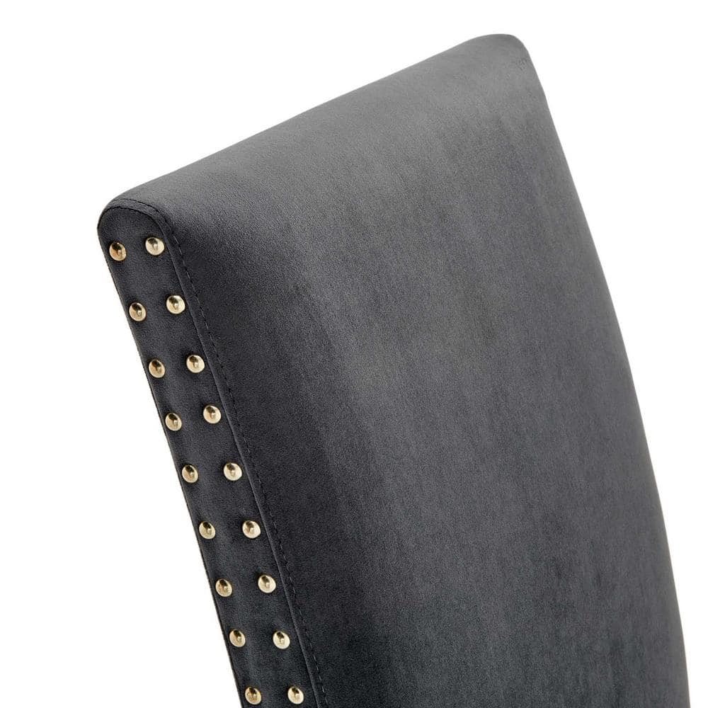 Charcoal Velvet Upholstered Parsons Side Chair with Nailhead Trim