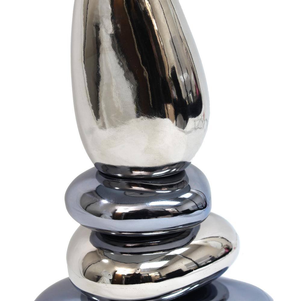 21.5" Chrome and Blue Stacked Stone Nightstand Lamp