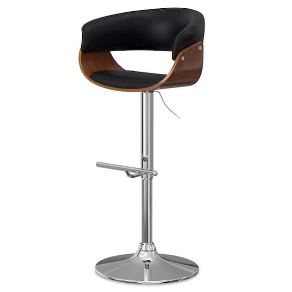 Simpli Home Sheldon Vegan Faux Leather Adjustable Swivel Chair Mid Century Modern Bar Stool in Black