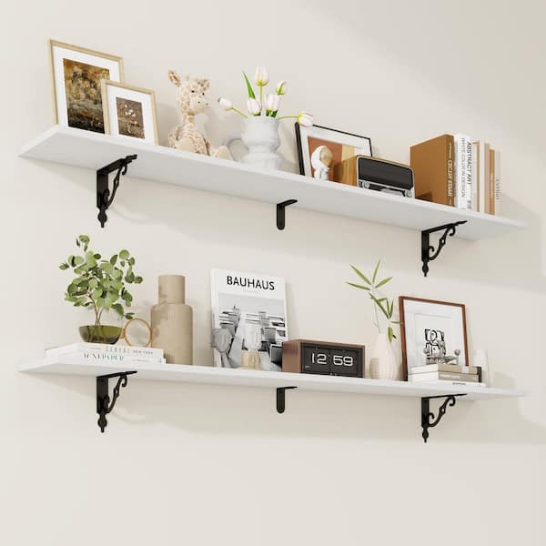 Floating Shelves Series 55.1 in. W x 8 in. D White Wood Floating Decorative Wall Shelf