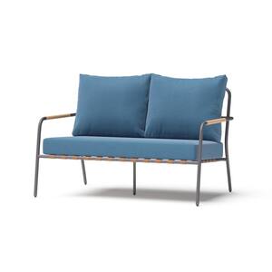 Lunen Steel 4-Piece Patio Conversation Set with Blue Cushions