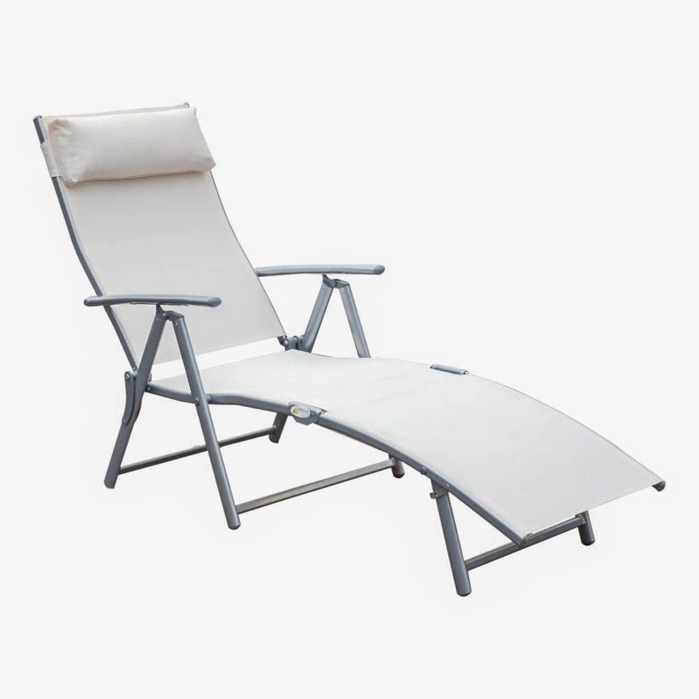 Outsunny Silver Steel Fabric Outdoor Folding Chaise Lounge Chair Recliner with Portable Design