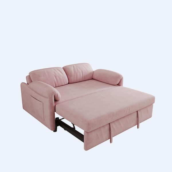 54 in. Pink Velvet Twin Size Retractable Sofa Bed